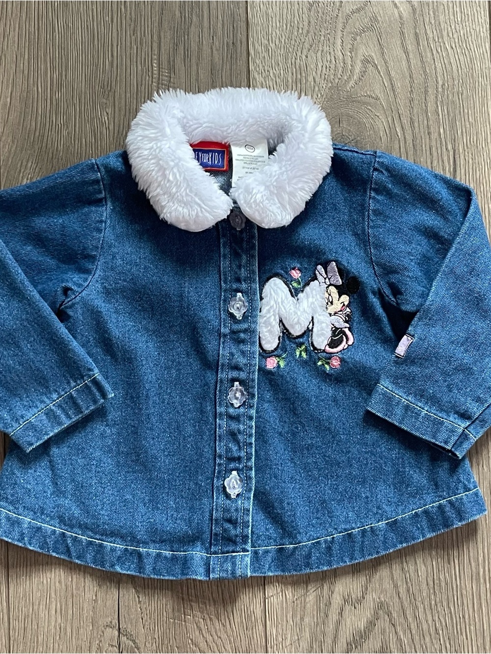 Vintage Mickey for Kids Minnie Mouse 18m Baby Faux Fur Denim Shirt Jacket